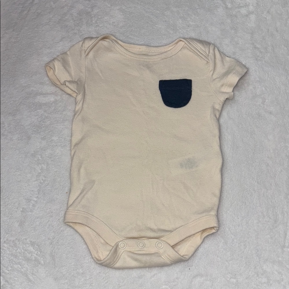 (3 for $10) Joe fresh Cream Baby Onesie with Navy Pocket bodysuit